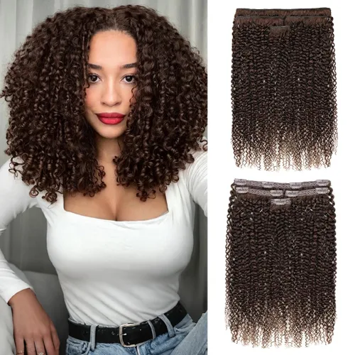 Miniatura 10 de 4 piezas de extensiones de cabello rizado afro con clip, 12 pulgadas 60g negro natural, encaje invisible sin costuras y espesor, 4B 4C clip