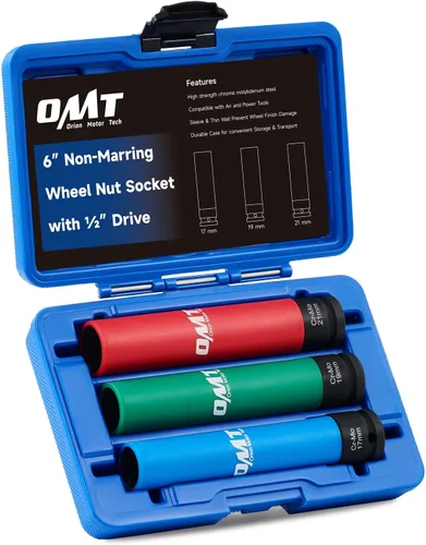 Miniatura 9 de Orion Motor Tech Juego de llaves de tuerca de rueda, juego de 5 piezas de 1/2" de transmisión de impacto con enchufes de pared delgada métricos