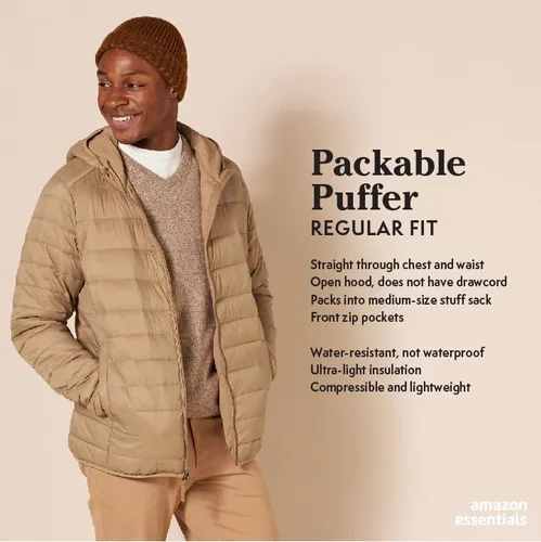 Miniatura 2 de Tienda Essentials Men's Lightweight Water-Resistant Packable Hooded Puffer Jacket