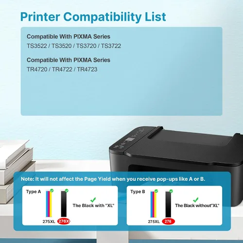 Miniatura 6 de PG-275XL CL-276XL - Repuesto para cartuchos de tinta Canon 275 y 276, paquete combinado compatible con Pixma TS3522 TR4720 TS3722 TS3520 TR4720