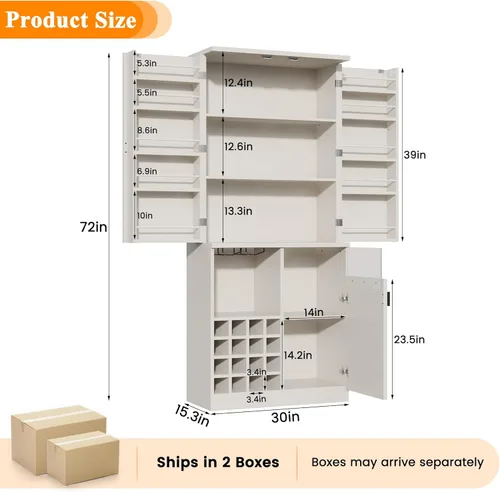 Miniatura 2 de kepptory Gabinete de almacenamiento de despensa de cocina de 72 pulgadas de alto, armario de bar independiente con luz LED RGB, aparador de cocina