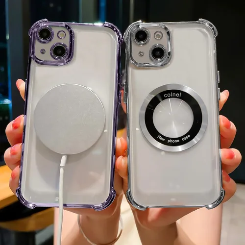 Miniatura 6 de Funda magnética transparente para iPhone 14 Plus, lujo brillante en las cuatro esquinas, protección de grado militar a prueba de golpes