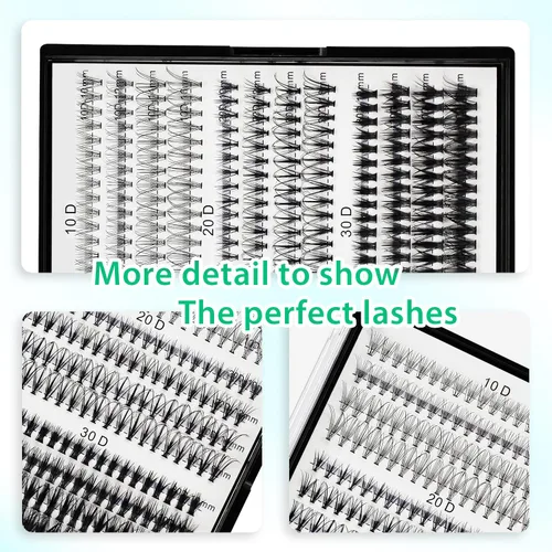 Miniatura 5 de Bodermincer Extensión de pestañas 240 unidades, rizado D, 10D+20D+30D, 10-16 mm/12-18 mm mezclado, racimo individual de pestañas postizas