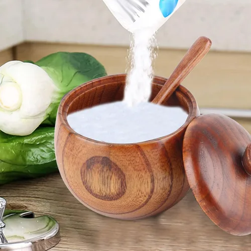 Miniatura 4 de Cuenco de madera para sal y pimienta, caja de especias con tapa, cuchara, sal, bodega, tazones para especias, soporte para azúcar de cocina