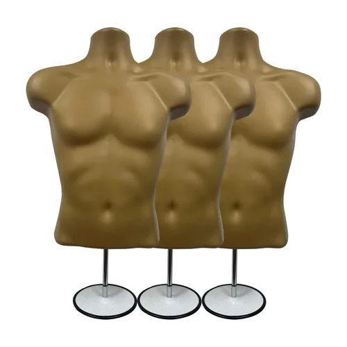 Miniatura 12 de Maniquí masculino de torso con soporte de metal, parte trasera hueca, cuerpo apilable, forma de vestido para exhibición de camisetas, mostrador