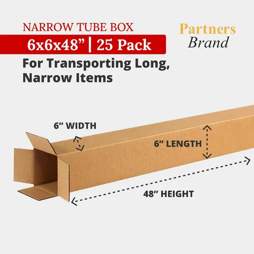 Miniatura 2 de Partners Brand Cajas de cartón corrugado de 6 x 6 x 48, 6 pulgadas de largo x 6 pulgadas de ancho x 48 pulgadas de alto, paquete de 25 Envío