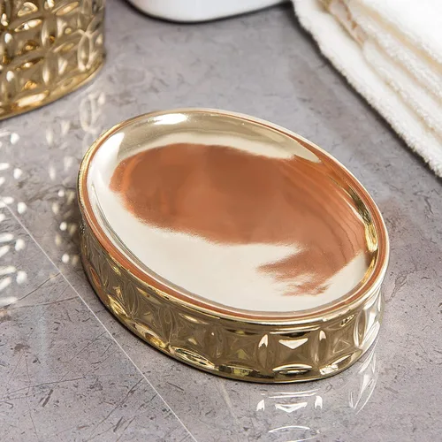 Miniatura 7 de Juego de accesorios de baño dorados, 4 piezas de cerámica para decoración de baño, incluye dispensador de loción, soporte para cepillos de dientes