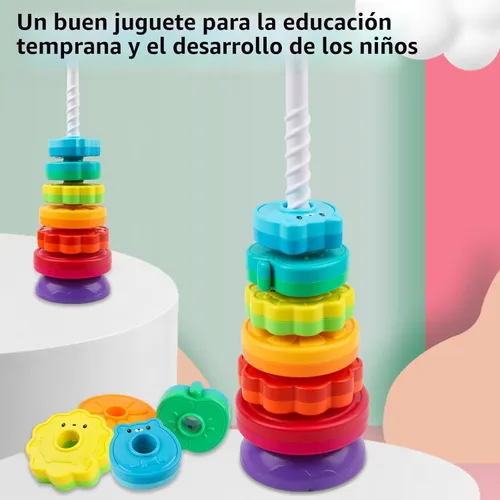 Miniatura 6 de BYFWH Juguetes giratorios apilables para bebés de 12 meses en adelante, anillo de arcoíris, flores, animales, frutas, apilador, juguetes ABS