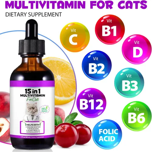 Miniatura 4 de Multivitamínico para gatos, 15 en 1, vitaminas para gatos, suplementos líquidos para la salud del corazón, huesos, articulaciones, piel y pelaje