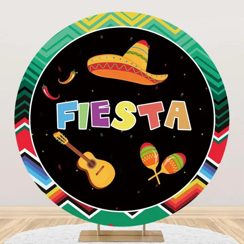 Miniatura 9 de AOFOTO Telón de fondo redondo con temática de fiesta mexicana de 3 x 3 pies para fotografía, carnaval del Cinco de Mayo, banderas coloridas