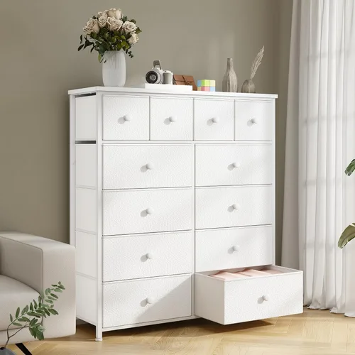 Miniatura 6 de Bepatio Cómoda para dormitorio con 12 cajones, cómoda de tela y cómoda con marco de metal resistente, parte superior de madera, para mujer, 38.9