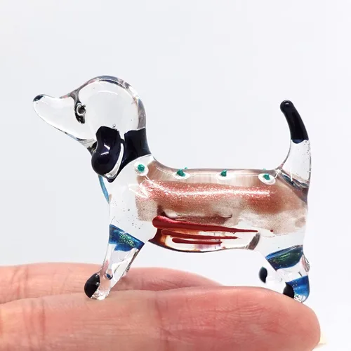 Miniatura 27 de Figuras en miniatura de perro salchicha soplado a mano, arte de animales coleccionables, regalo para decoración del hogar (4 pulgadas, azul negro)