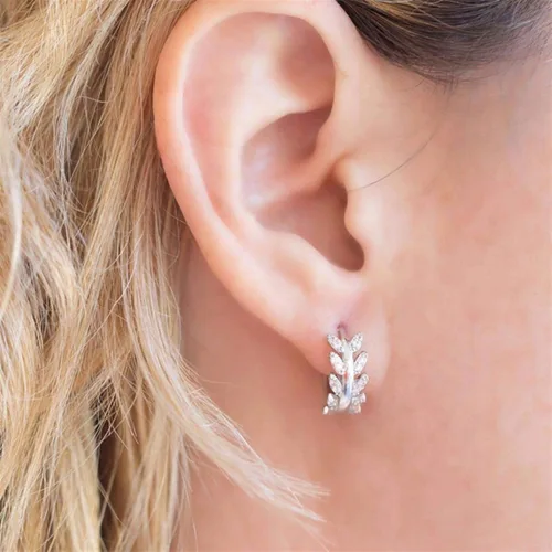 Miniatura 3 de Journey Studio - 1 par de aretes de aro redondos con forma de hoja de diamante artificial para mujer, Cobre