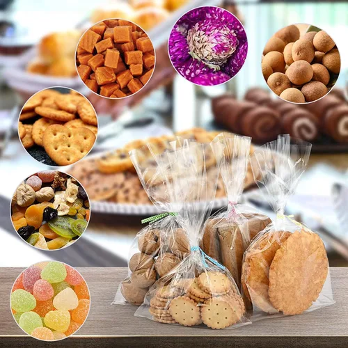 Miniatura 5 de Newkita Bolsas pequeñas de celofán, bolsas de regalo transparentes para dulces, paletas de pastel, golosinas y recuerdos de fiesta con lazos de 4