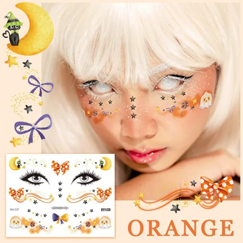 Miniatura 3 de Uranian Tatuajes temporales de Halloween, tatuajes de maquillaje de pecas, telaraña, murciélago, fantasma, calcomanías de maquillaje de cara