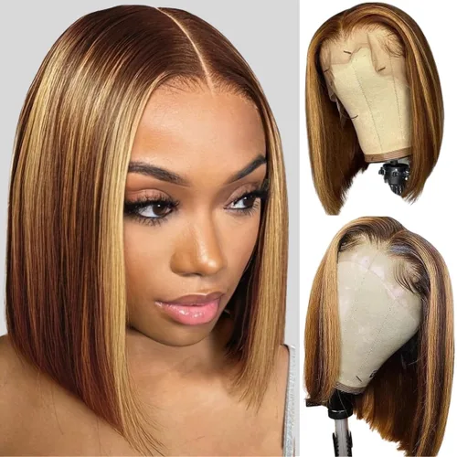 Miniatura 15 de ALHER Short Bob Wig Human Hair Small Cap Lace Front Wigs Straight, 13X4 Transparent Lace Frontal Wigs 180% Density for Women, Natural Color, Cap