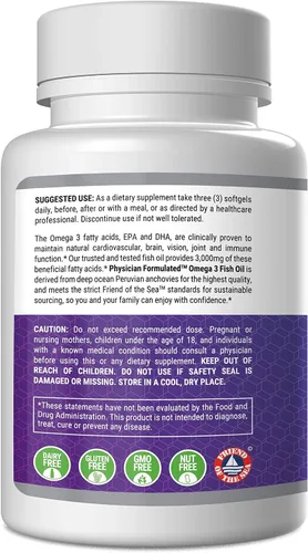 Miniatura 8 de Aceite de pescado Omega 3 3000 mg por porción - 915 mg Epa, 630 mg Dha, 2000 mg Omega total 3 6 9 XL - 180 cápsulas