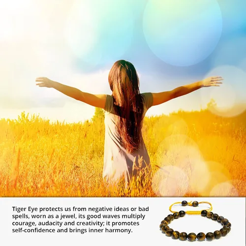 Miniatura 308 de Adjustable Crystal Bracelet – Gemstone Bead Bracelet with Adjustable Macrame String – Chic Gemstone Bracelet for Men and Women – 8mm Round Healing