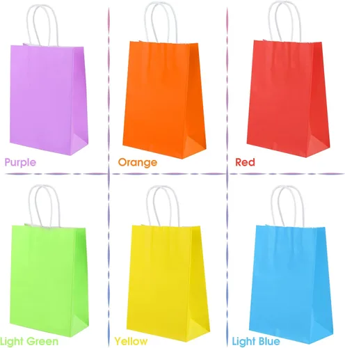 Miniatura 6 de XPCARE 200 piezas de bolsas de regalo de papel, 16 cm x 8 cm x 22 cm bolsas de papel kraft para fiestas a granel, bolsas de regalo arcoíris pequeñas