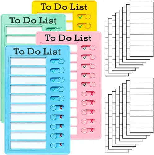 Miniatura 6 de Tabla de tareas de 4 piezas para niños, varios niños, tabla de rutina deslizante: lista de tareas reutilizables, lista de verificación de RV, tabla