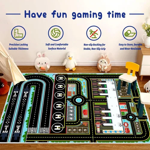 Miniatura 2 de Alfombra de coche para niños, alfombra de avión, alfombra de juego para autos de juguete, alfombra de pista de estacionamiento del aeropuerto