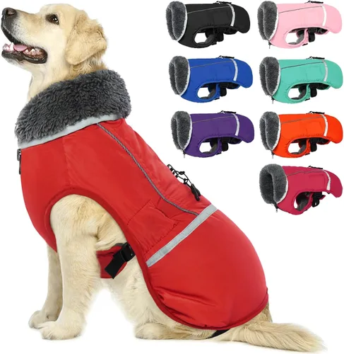 Miniatura 15 de QBLEEV Abrigo cálido para perro, chaqueta reflectante para perro, abrigo de invierno impermeable para perro, cuello alto, ropa de perro para clima