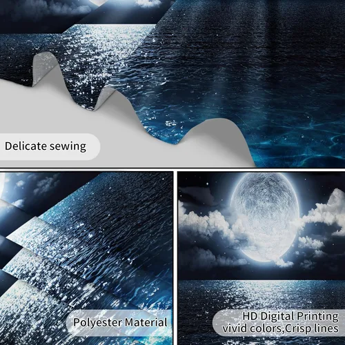Miniatura 8 de LB Tapiz de cielo nocturno, luna llena en el mar, tapiz para colgar en la pared, tapiz de nube blanca de fantasía, tapiz de acuarela, arte de pared
