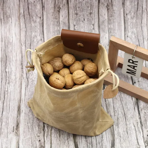 Miniatura 8 de Bolsa de forrajeo de lona encerada de piel sintética, plegable, para exteriores, bolsa de forrajeo para caza de hongos, cinturón de bushcraft, Caqui