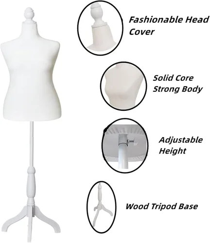 Miniatura 3 de Cuerpo de maniquí femenino, talla grande 10-12, vestido de maniquí femenino, altura ajustable, 61-67 pulgadas, cuerpo de maniquí con soporte