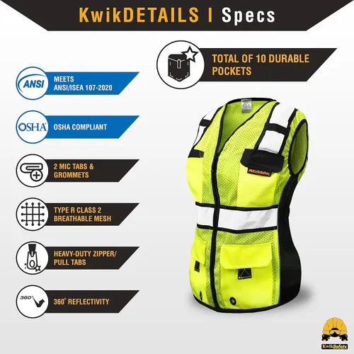 Miniatura 5 de KwikSafety - Charlotte, NC - RoadBOSS Economy & Premium Safety Vest for Women [SNUG-FIT] Class 2 ANSI Tested OSHA Amarillo