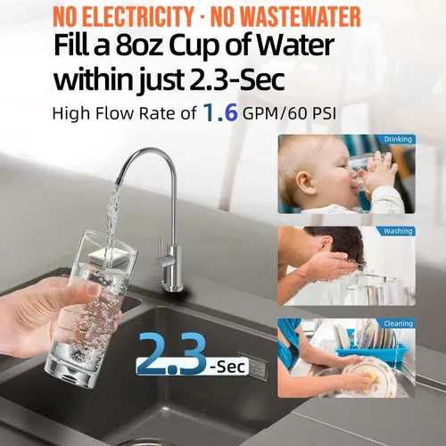 Miniatura 4 de Filtro de agua para debajo del fregadero, ultra filtración multietapa para Baçtёria, reducción de cloro y olor, 9K Gal/2 años, fácil instalación
