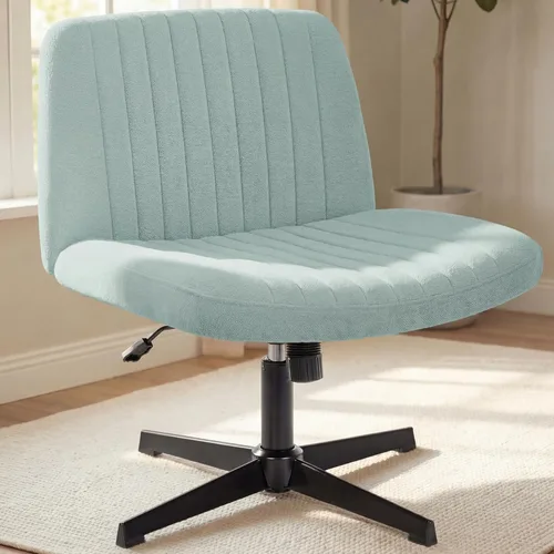 Miniatura 19 de NEO Chair Silla Criss Cross sin ruedas, sin brazos, con patas cruzadas, escritorio de oficina, silla ancha y cómoda de tocador para maquillaje, Beige