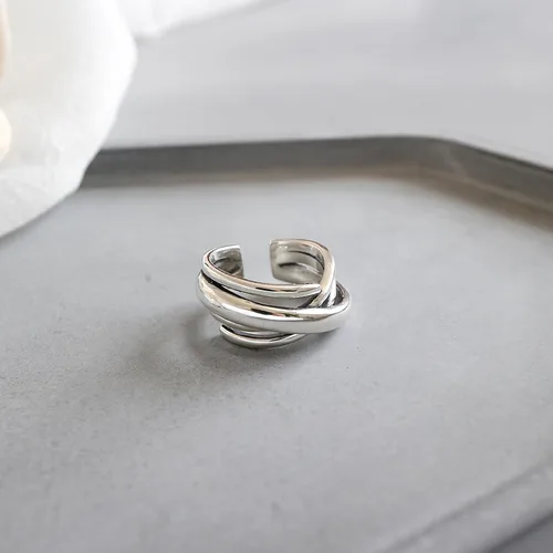 Miniatura 123 de Anillo de plata de ley 925, minimalista, ajustable, hecho a mano, para mujeres y niñas