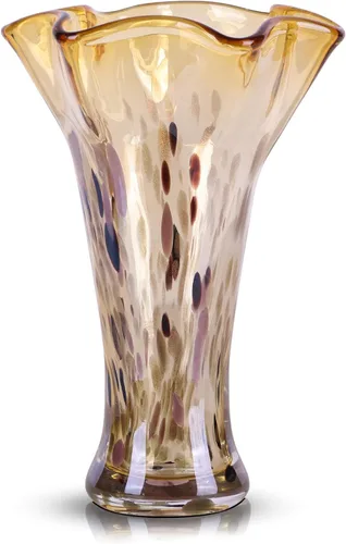 Miniatura 10 de Floreros de cristal aguamarina de 9.0 pulgadas de alto para flores, jarrón único de vidrio soplado a mano, decoración del hogar, jarrón de flores