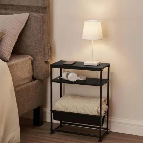 Miniatura 4 de Mesa auxiliar estrecha para espacios pequeños, mesa auxiliar delgada con soporte para revistas, diseño 2 en 1, mesa de centro estrecha para sala