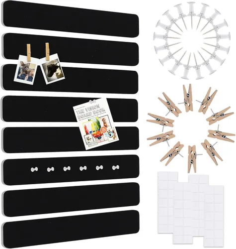 Miniatura 26 de Vuzvuv 8 tiras para tablón de anuncios con 50 chinchetas y 10 clips de madera, tablero de corcho autoadhesivo para pared, tablero de fieltro