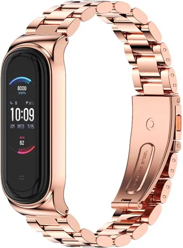 Miniatura 13 de Correa de repuesto de metal para Amazfit Band 5, correa de reloj compatible con Amazfit 5 Fitness Tracker (cuentas, negro)