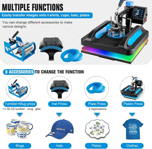 Miniatura 3 de Leomru máquina de prensa de calor 5 en 1, prensa de calor para sublimación de 12x15 pulgadas, máquina industrial de presión para camisetas, máquina