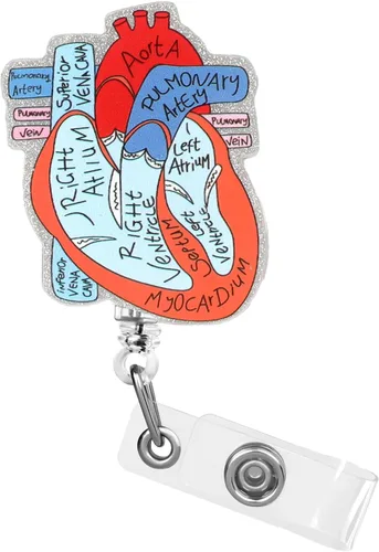 Dimeho Portainsignia Cardíaco de Corazón con Carrete Retráctil, Clip para Tarjeta de Identificación, Anatomía, Divertido Portaetiquetas de Nombre de