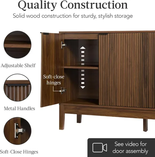 Miniatura 5 de Best Choice Products Armario de almacenamiento moderno de 4 puertas de 55 pulgadas, buffet, gabinete multimedia, armario, mesa de entrada, Nogal