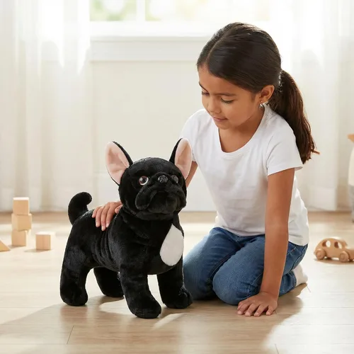 Miniatura 6 de Juguete de peluche de bulldog negro, realista de 13 pulgadas, animal de peluche de perro Bulldog negro, lindo juguete de peluche para cachorros
