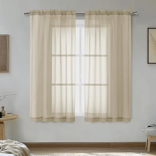 Miniatura 167 de OVZME - Cortinas traslúcidas blancas de 45 pulgadas de largo, 2 paneles, cortinas de gasa con bolsillo para barra para ventanas pequeñas, cada una