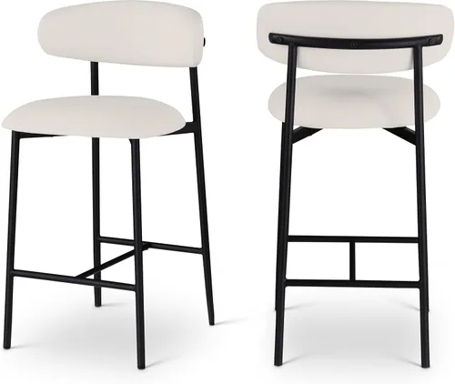 Miniatura 13 de Meridian Furniture 995Black-C Lupita Collection Modern Taburete contemporáneo con cuero vegano negro suave, marco de metal dorado cepillado, 20.5