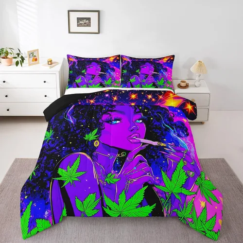 Miniatura 30 de Castle Fairy Juego de edredón con diseño de gato lindo para niños, tamaño twin, juego de ropa de cama con hojas de flores, luna, noche y cielo