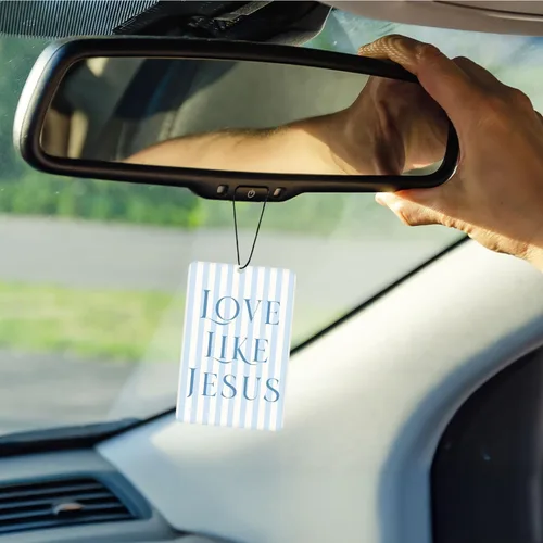 Miniatura 3 de Ambientador de coche Coquette de lavanda cristiana con lazo azul, 4 piezas, con versículo bíblico femenino, decoración colgante para autos, armario