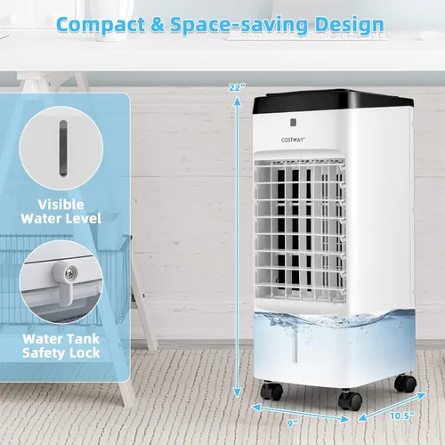 Miniatura 7 de COSTWAY Enfriador de aire evaporativo, 3 en 1 portátil, silencioso y humidificador con control remoto, 4 modos, oscilación de 70°, temporizador
