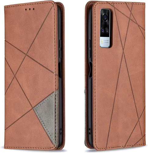 Miniatura 15 de Funda con tapa para Vivo Y11, Y15, Y12 e Y17, diseño de rombos de piel sintética, con función atril, cierre magnético, para Vivo Y11/Y15/Y12/Y17