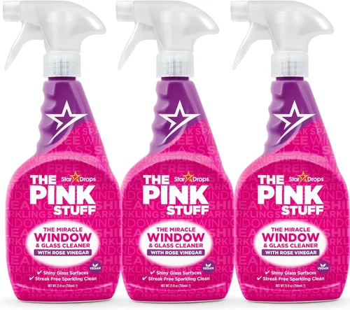 Stardrops - The Pink Stuff - The Miracle Window & Glass Cleaner con vinagre de rosa, paquete de 3 unidades (3 limpiadores de ventanas y vidrios)
