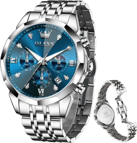 Miniatura 19 de OLEVS - Relojes para hombre de diamantes de lujo, casual, esfera grande, acero inoxidable, impermeable, para negocios, de vestir, analógico