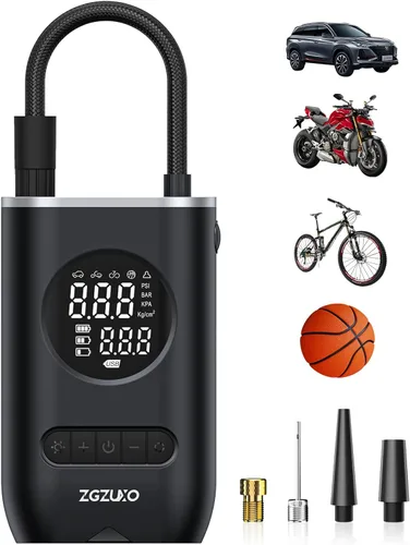 Compresor de aire portátil para inflador de neumáticos, bomba de aire inalámbrica ZGZUXO 150PSI para neumáticos de automóvil con manómetro de luz